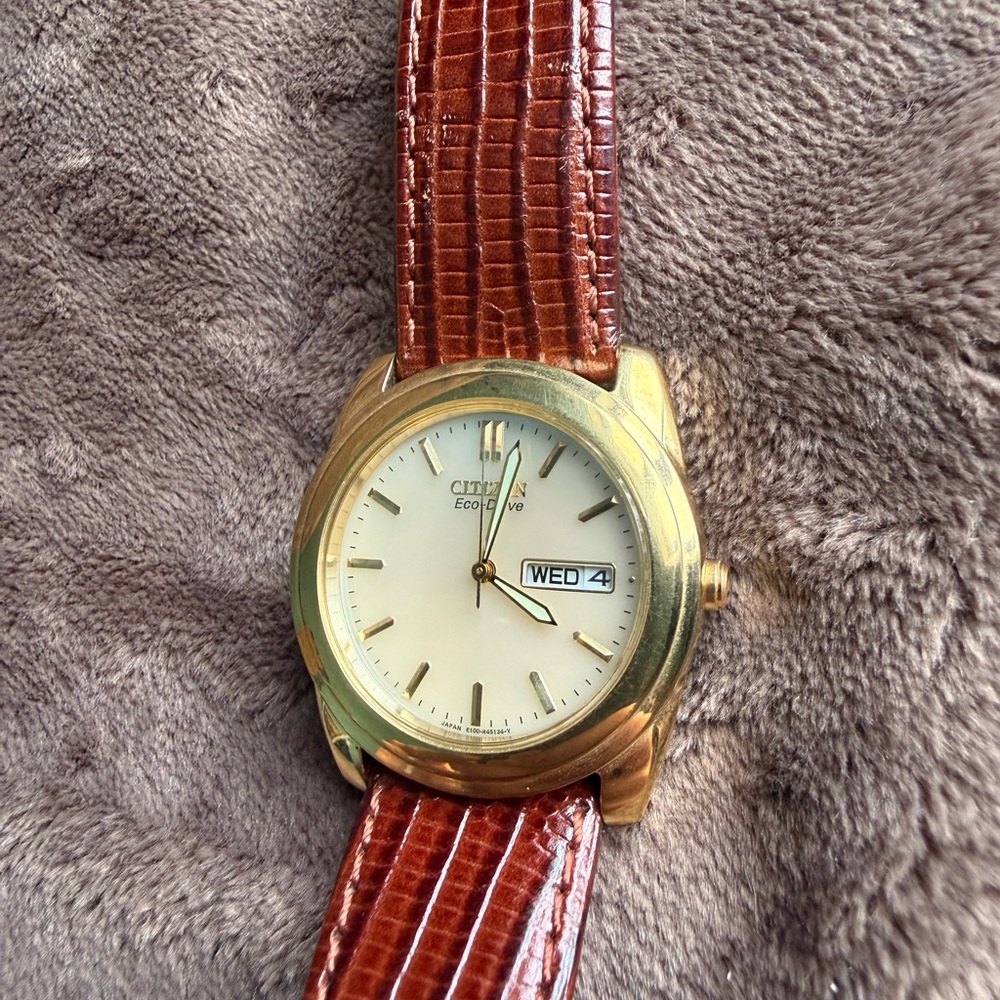 Citizen Eco-Drive Gold Case Brown Strap Watch - Picture 8 of 9